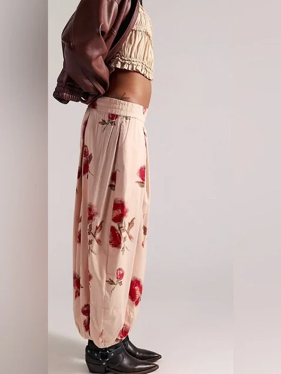 Relaxed Seaside Print Harem Pants - Blue - Picture 3 of 8